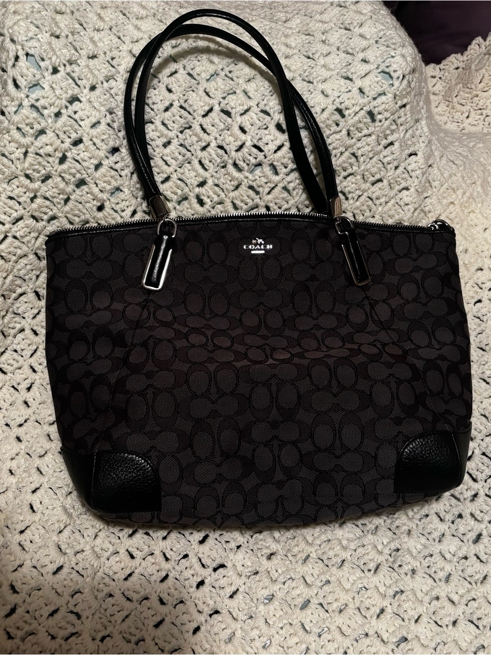 Coach Black Signature Jacquard Tote
